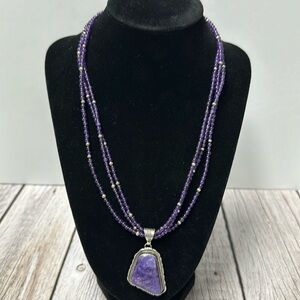 Beautiful Purple stone Pendant Sterling Silver Necklace
